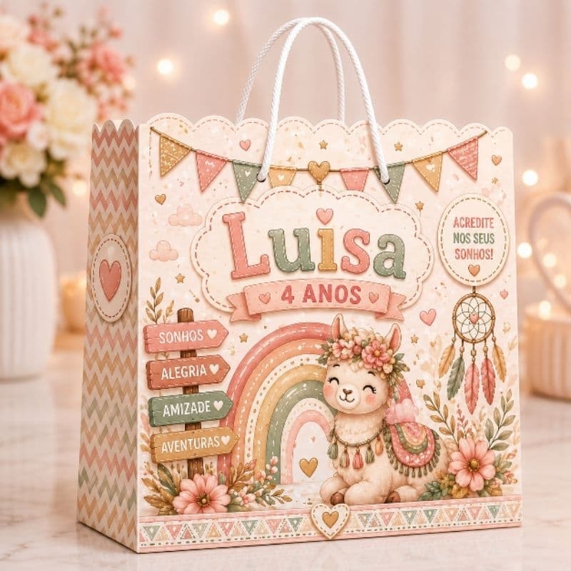 Sacolinha Personalizada Tema Lhama BohoChic