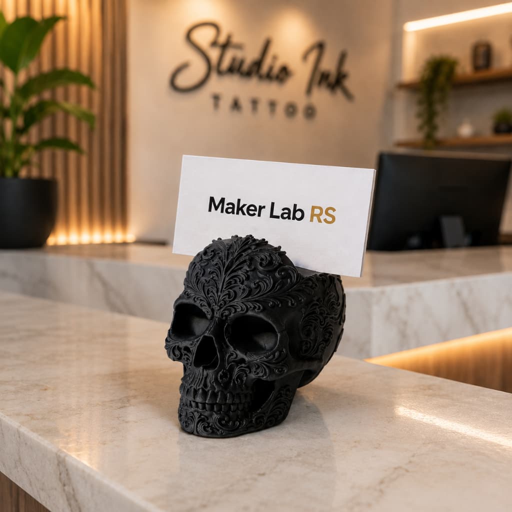 Porta Cartão de Visita Caveira Decorativa Suporte para Cartões Organizador de Mesa Skull Gótico Escritório Recepção