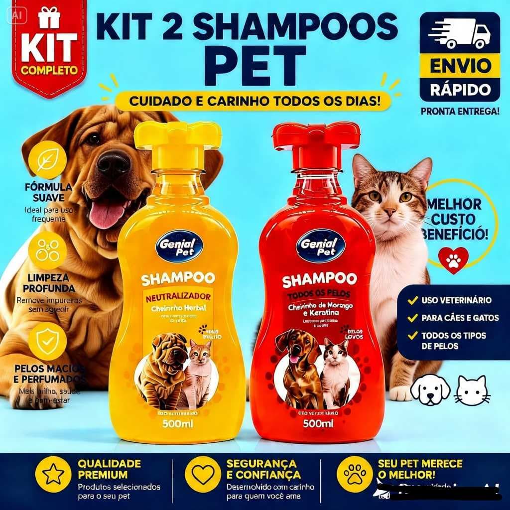 Kit 2 Shampoos Pet Morango + Neutralizador de Odores Cachorro Cheiroso Banho e Tosa Higiene