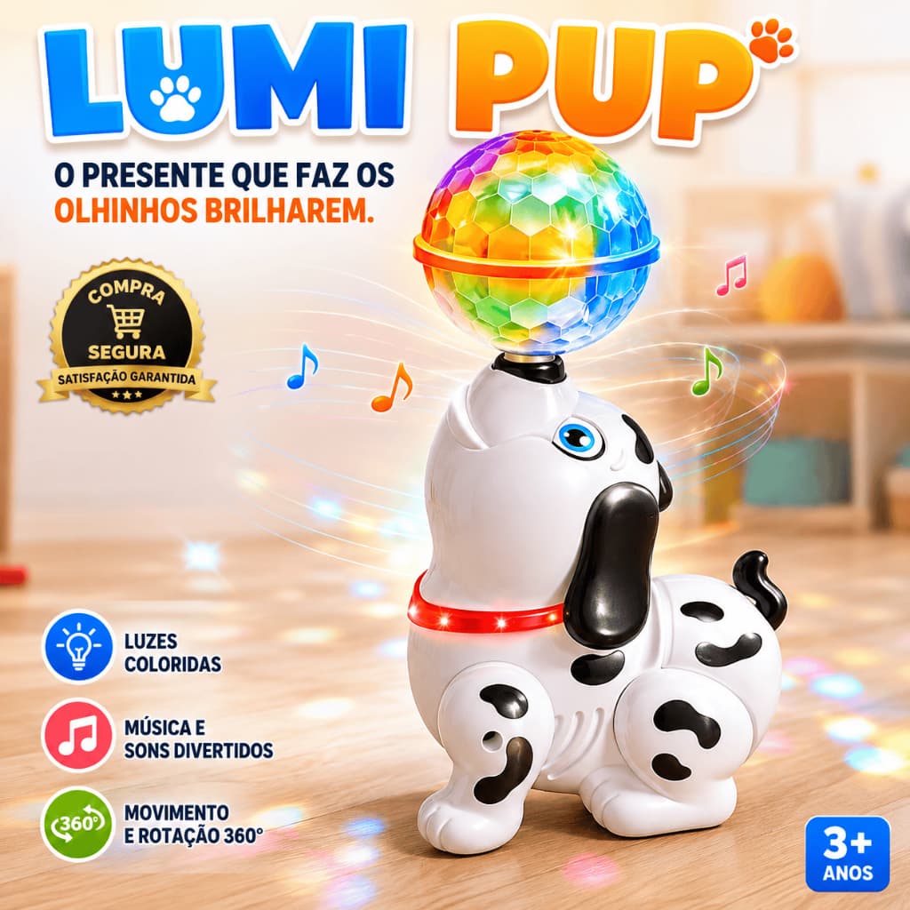 Cachorro Dançarino Interativo Lumi Pup Brinquedo Infantil Luz Som Movimento 360° Musical Presente 3+ Anos