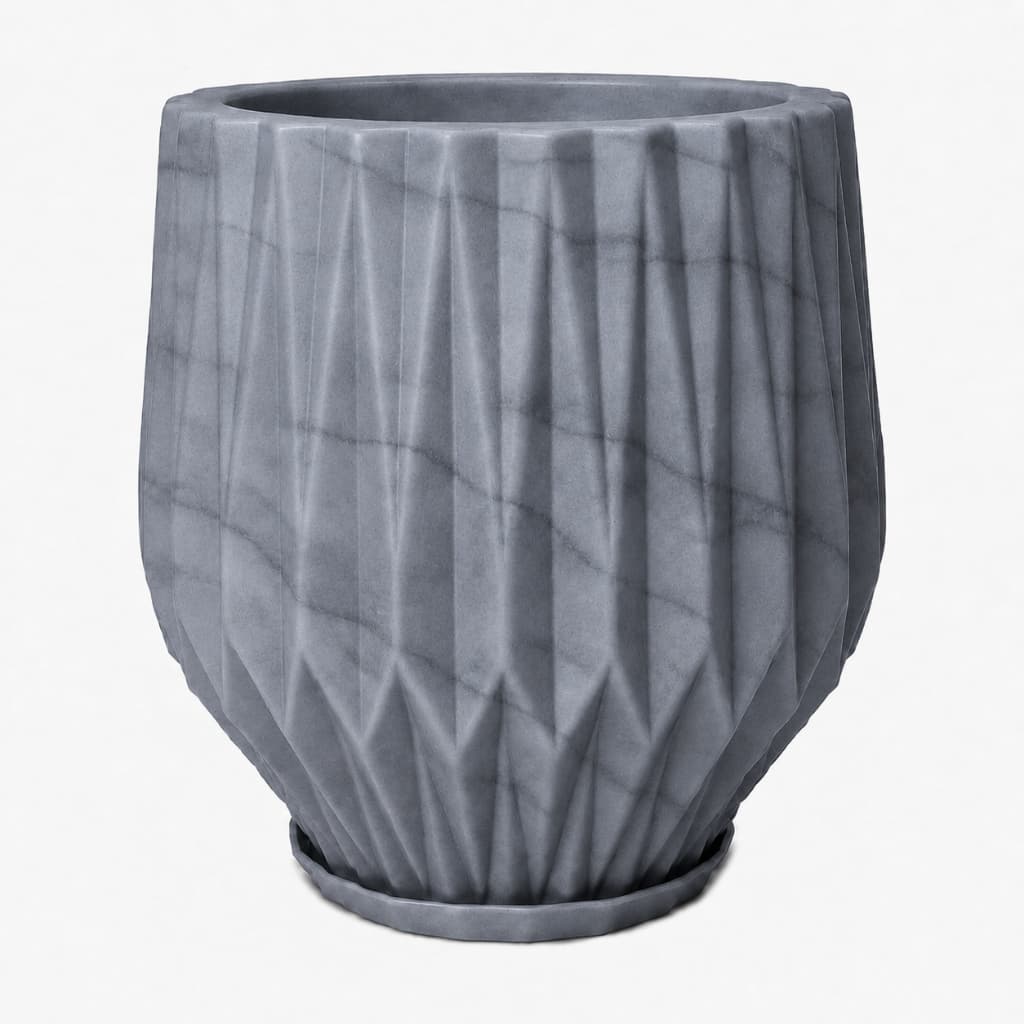 Vasos Para Plantas Origami Marmorizado Tamanho M com Prato Coletor - Vaso Decorativo em Polietileno