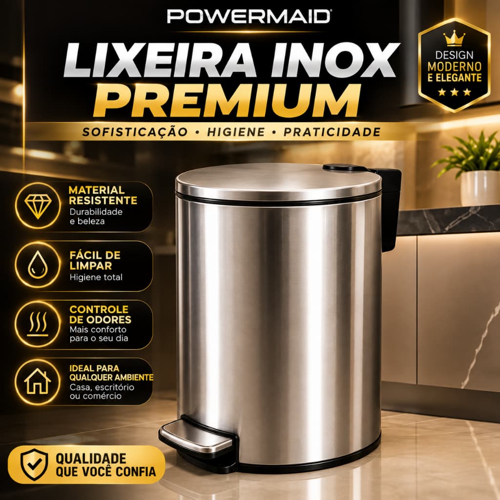 Lixeira Inox Resistente 12 Litros Com Pedal Slim Redonda Banheiro Cozinha