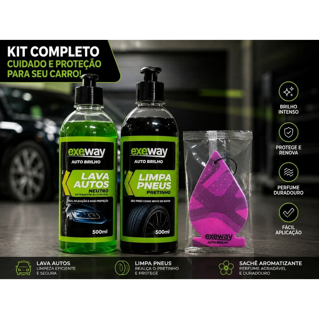Kit Lavagem automotiva Pretinho + Shampoo Neutro + sachê aromatizante para carro limpeza profunda