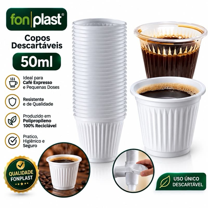 Copo Café 50ml Fonplast Descartável Branco Caixa 5.000 Unidades - ENVIO IMEDIATO