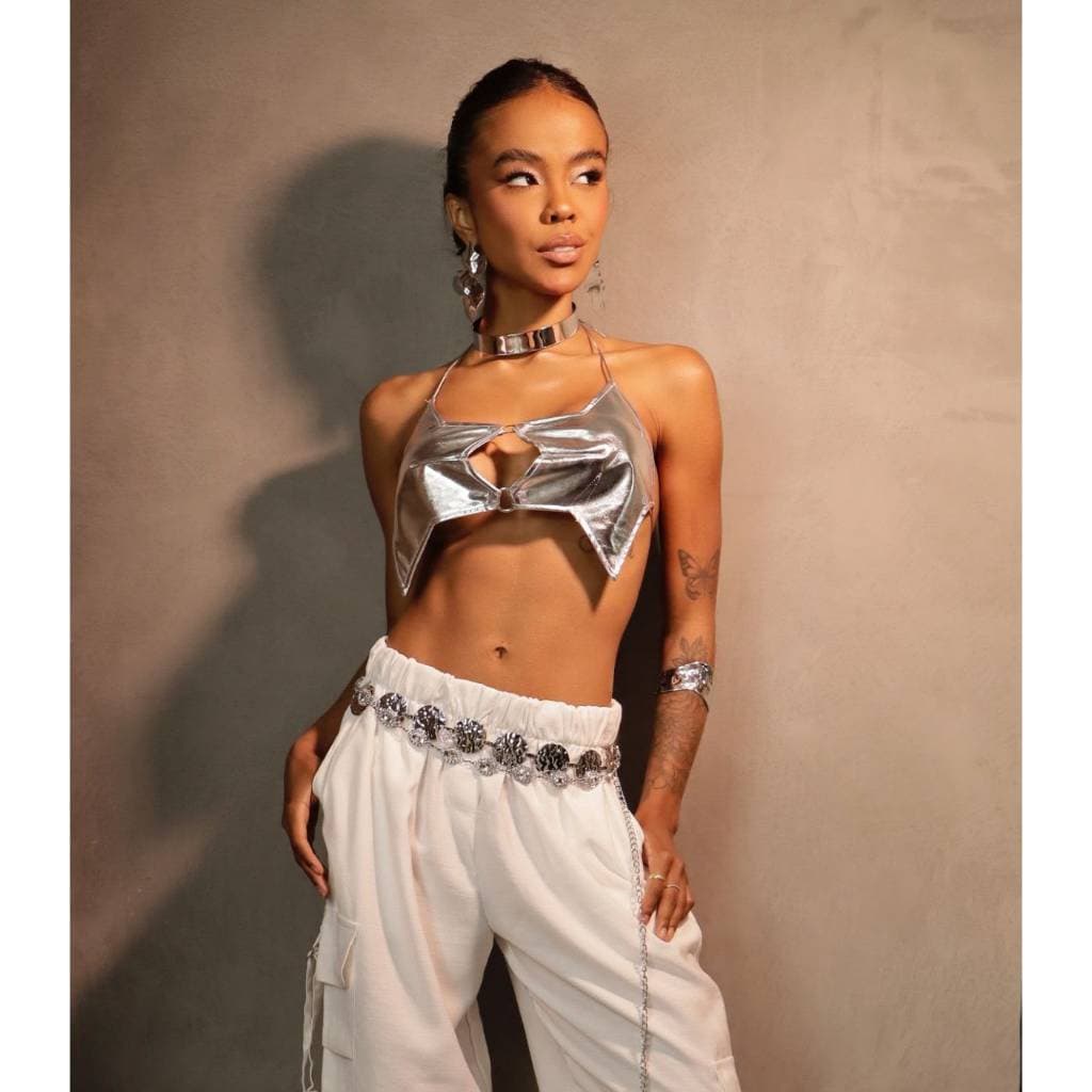 Cropped Estrela Vinil Moda Feminina Balada Noite Carnaval