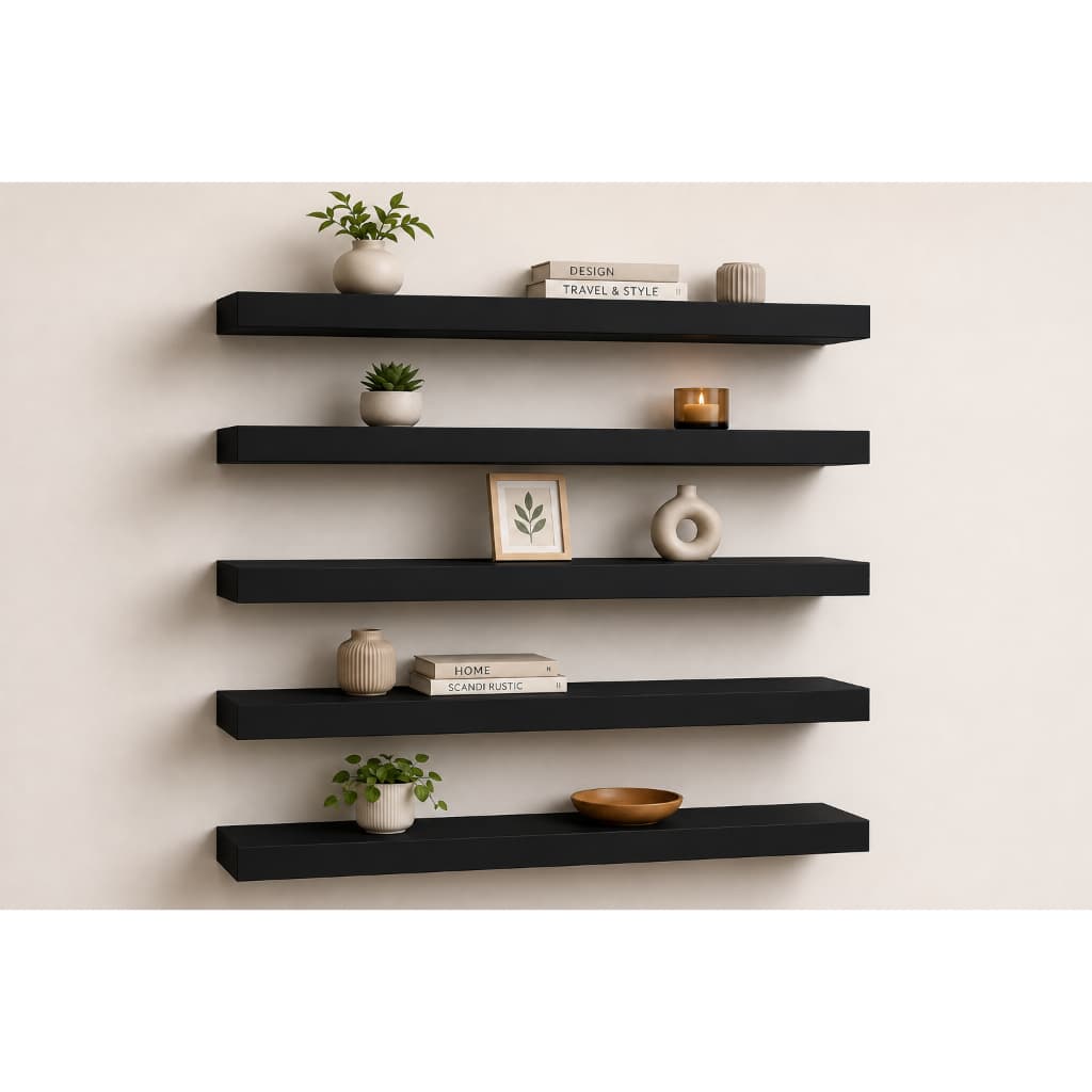 PRATELEIRAS 1.00 X 13  - MDF PRETO TX - 100% MDF - KIT DE INSTALAÇÃO EM SUPORTE INVISIVEL