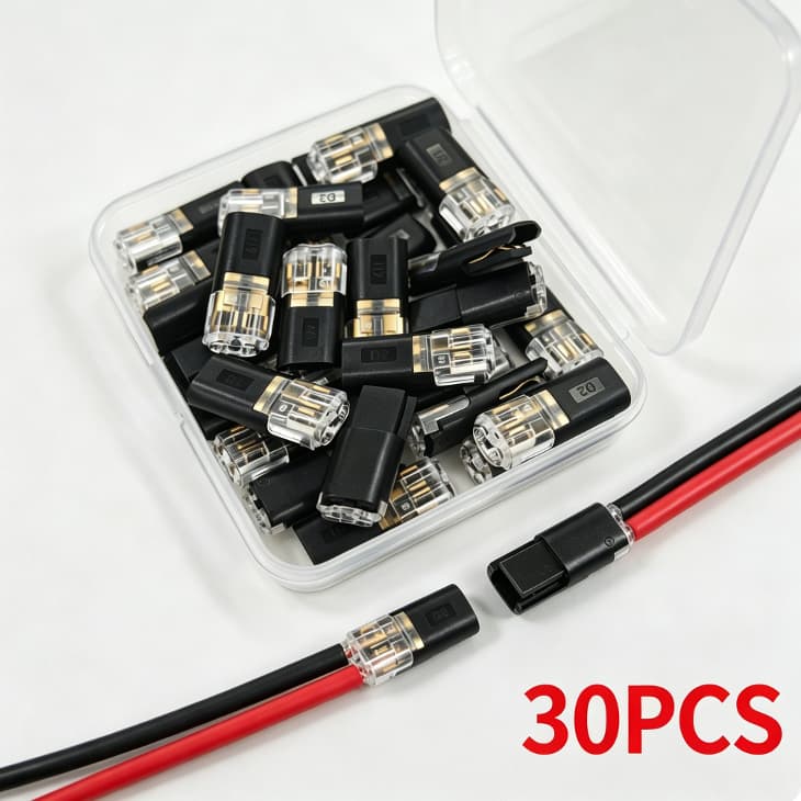 Conector de Fio Emenda Rapida 2 Pinos 2 Vias Plug-in Duplo Contato de Cobre Terminal Eletrico Facil de Usar