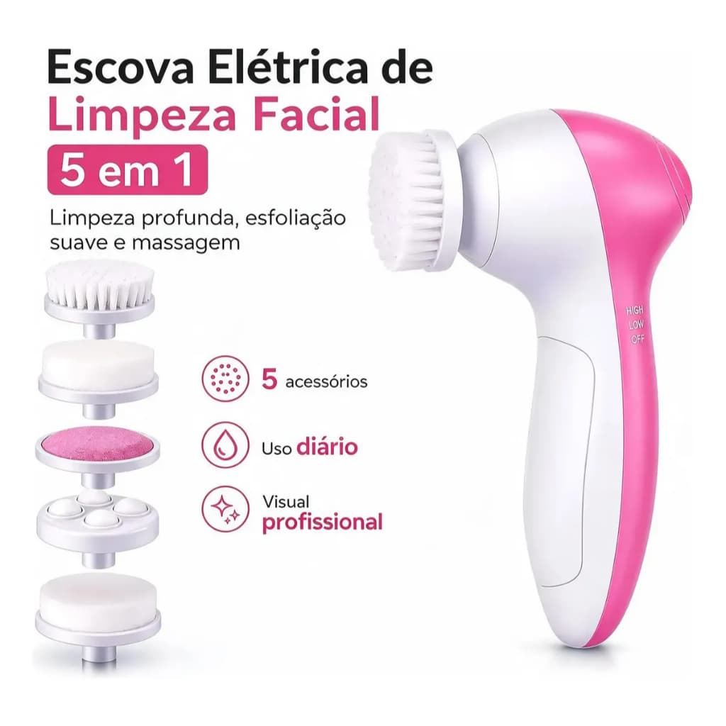 Escova Elétrica Limpeza Massageadora Facial Esfolia ção 5-em 1  Aparelho de Limpeza