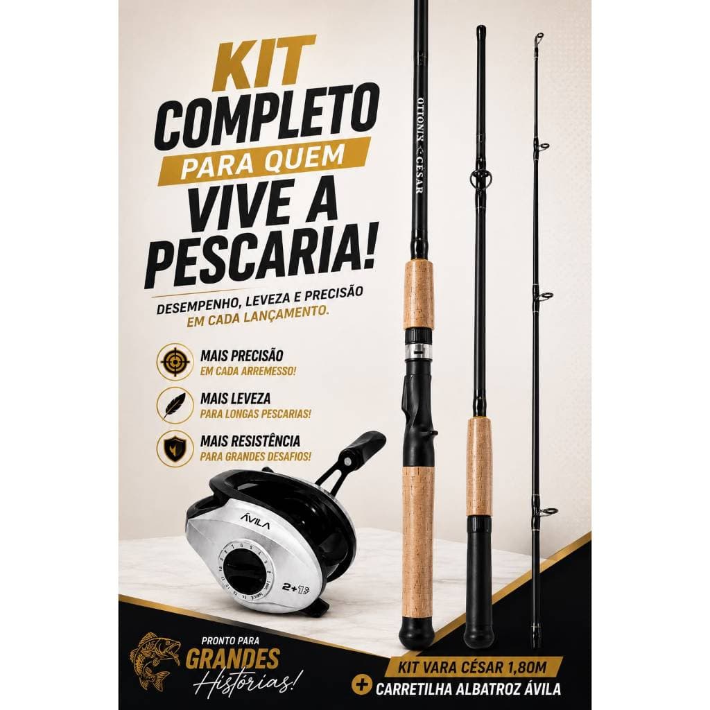 Kit Pesca Esportiva 15 KG Carretilha Anticabeleira+ Vara 1,80m Ottoni