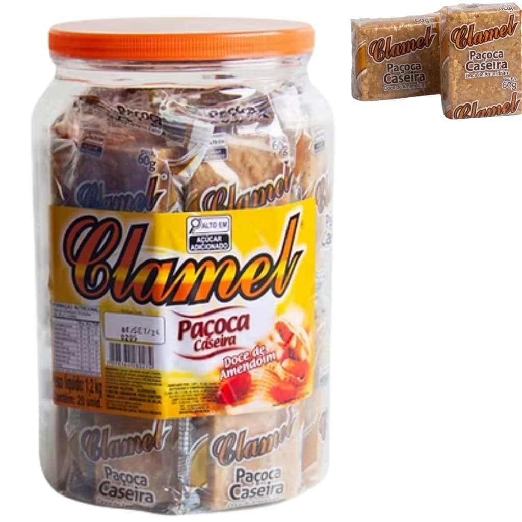 Paçoca Tradicional Caseira Pte 20 Unidades Doce Clamel 1,2kg
