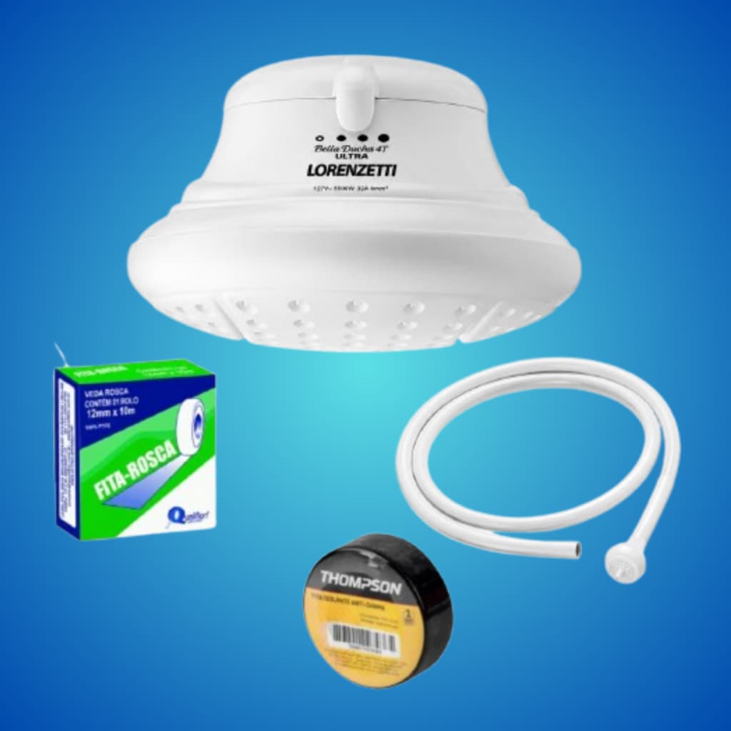 Kit Bella Ducha Ultra 4 Temperaturas Chuveiro Branco 220v 6800w + Veda Rosca + Fita Isolante