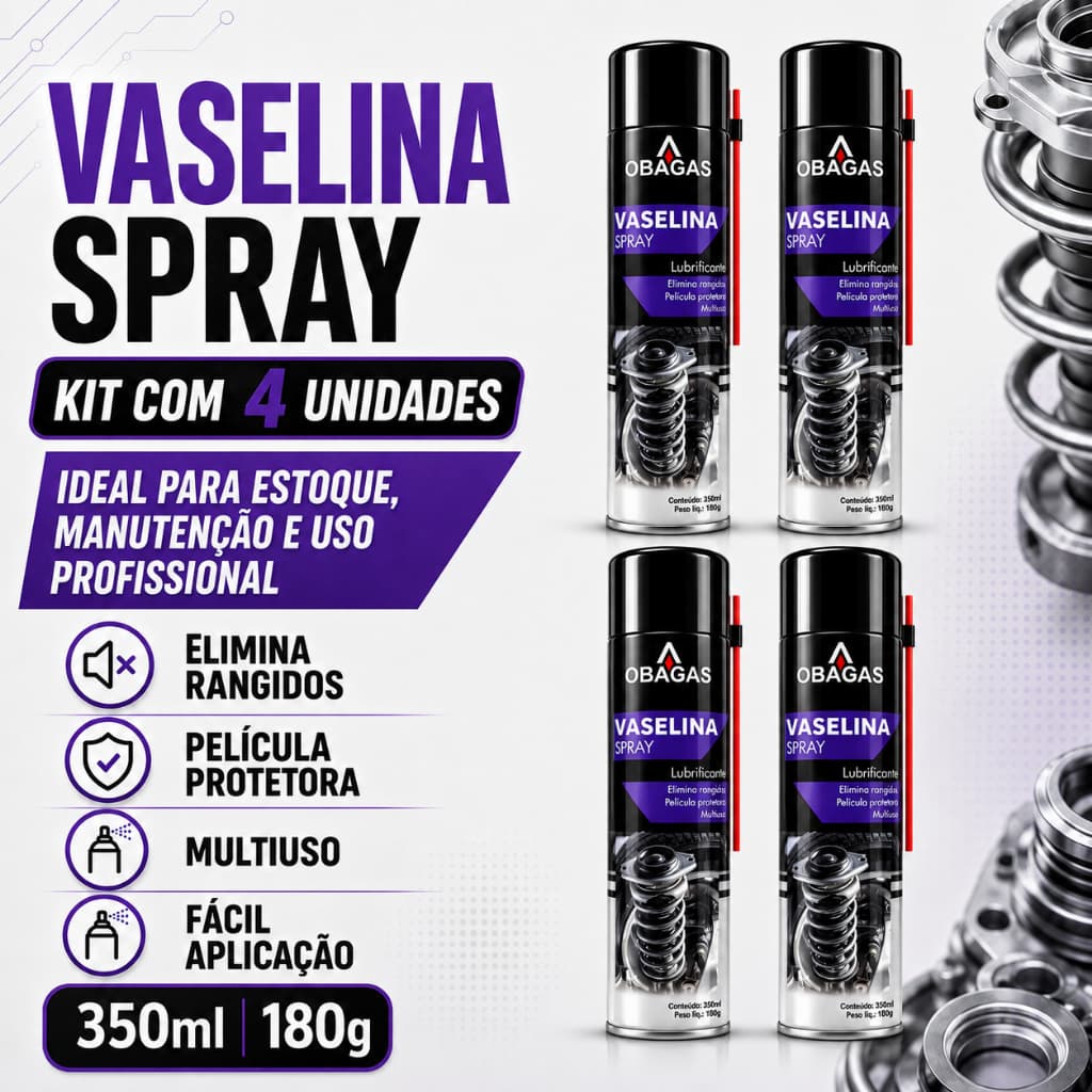 KIT 4 Vaselina Spray Lubrificante Multiuso Pelicula Protetora