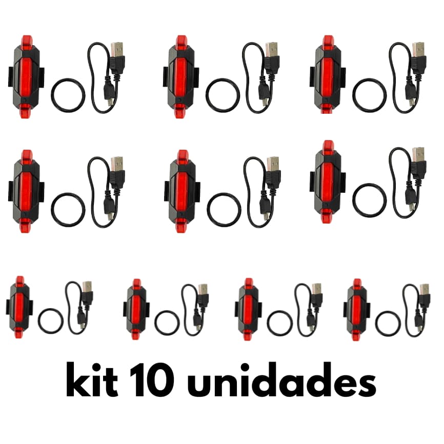 Kit 10 vista light atacado revenda barrinha vermelha usb para bike ciclismo bike elétrica universal
