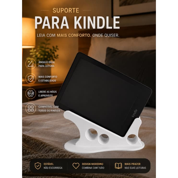 Suporte Universal Ergonômico para Kindle, Tablet e Celular – Ideal para Leitura na Cama