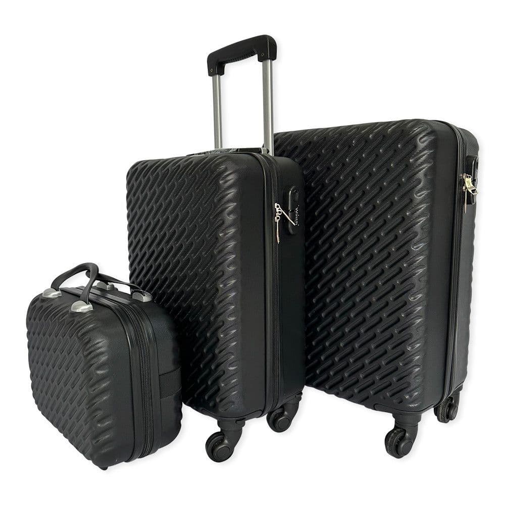 Kit 3 Malas de Viagem Preta ABS com Rodinhas 360° Cadeado Alça Telescópica Mala M P e de Mão