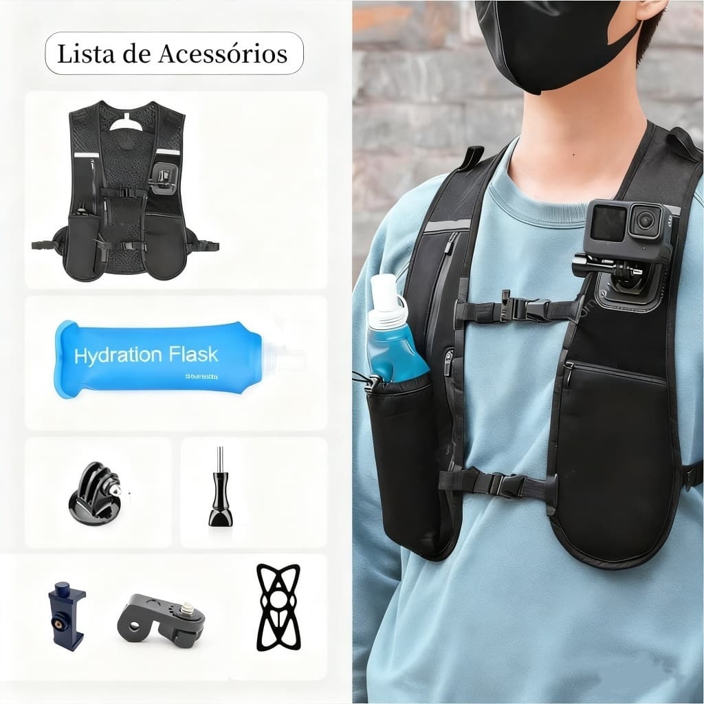 Mochila-Vestido,Ajustável, Leve e Respirável, com 7 Bolsos Reflexivos,Suporta Câmera e Celular Ideal para TraileCiclismo