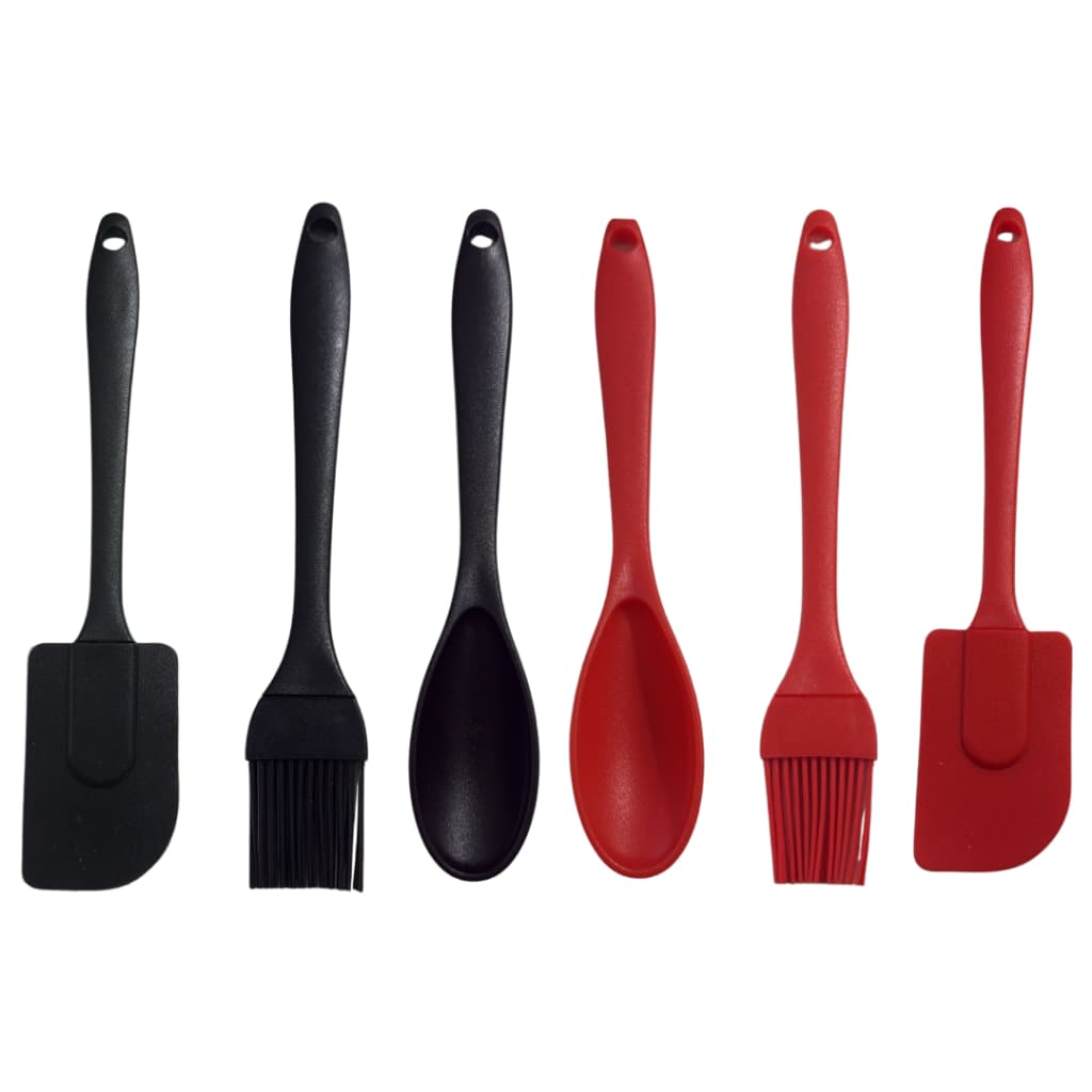 Kit Utensílios De Cozinha Silicone 3/6 Peças Preto Vermelho