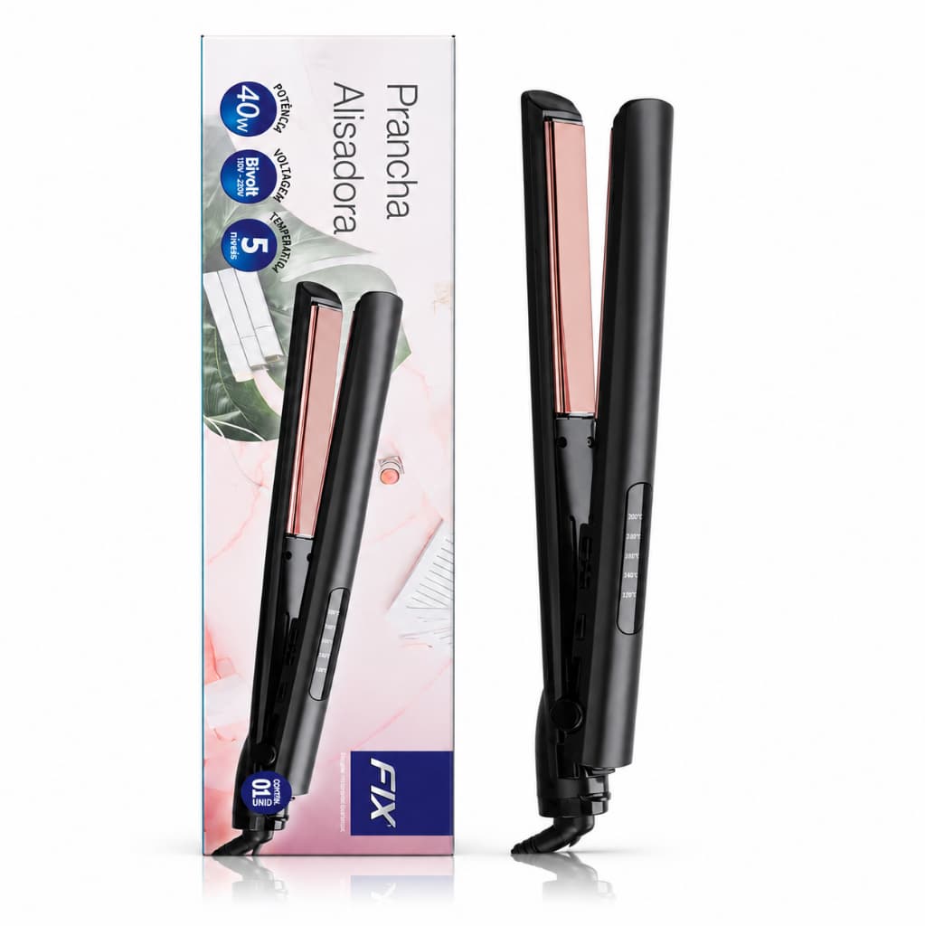 Prancha Alisadora de Cabelo FIX Bivolt 40W com 5 Níveis de Temperatura