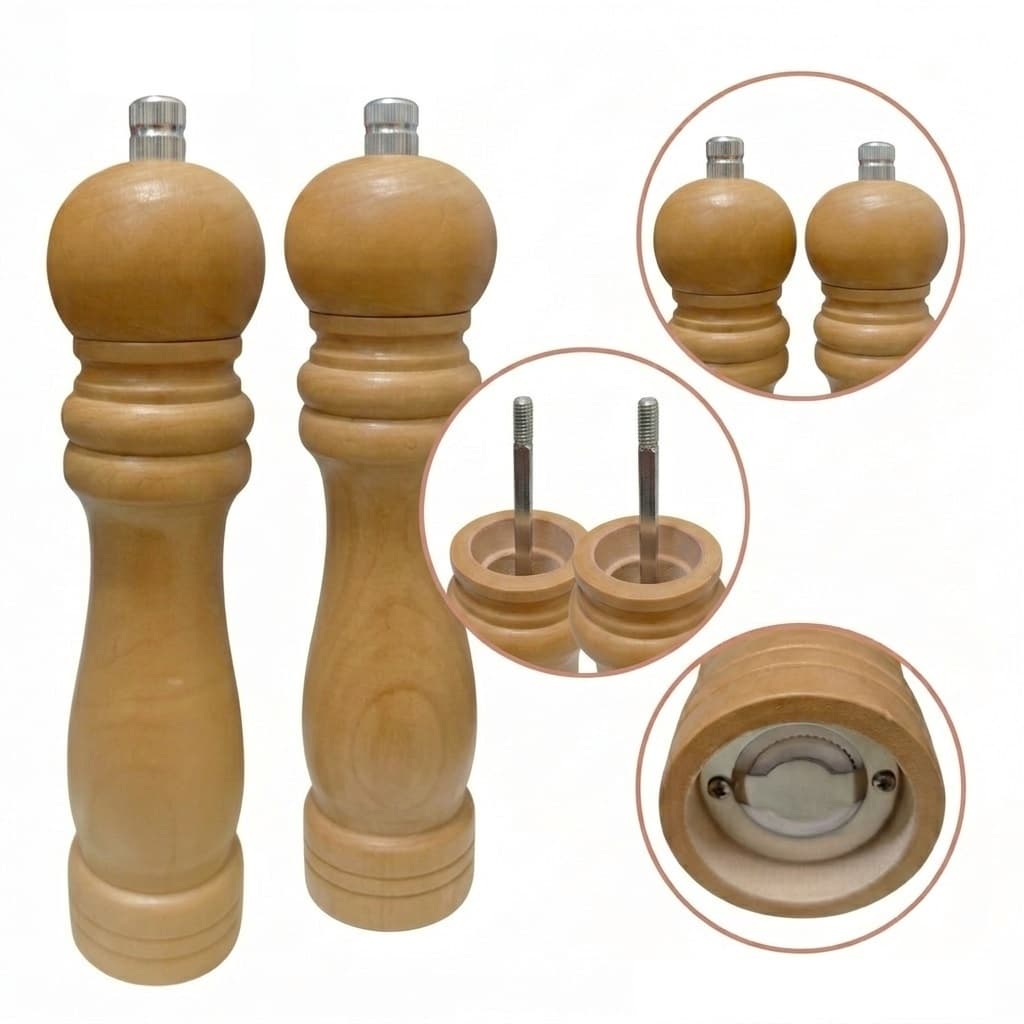 Kit 2 Moedores Pimenta Sal E Temperos Madeira com Regulagem Moagem Grande 20cm