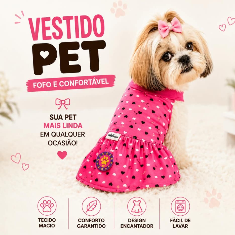 Vestido Pet para Cachorro, Roupa Pet Vestido, Vestidinho Para Cachorro Fêmea, Moda Pet Luxo