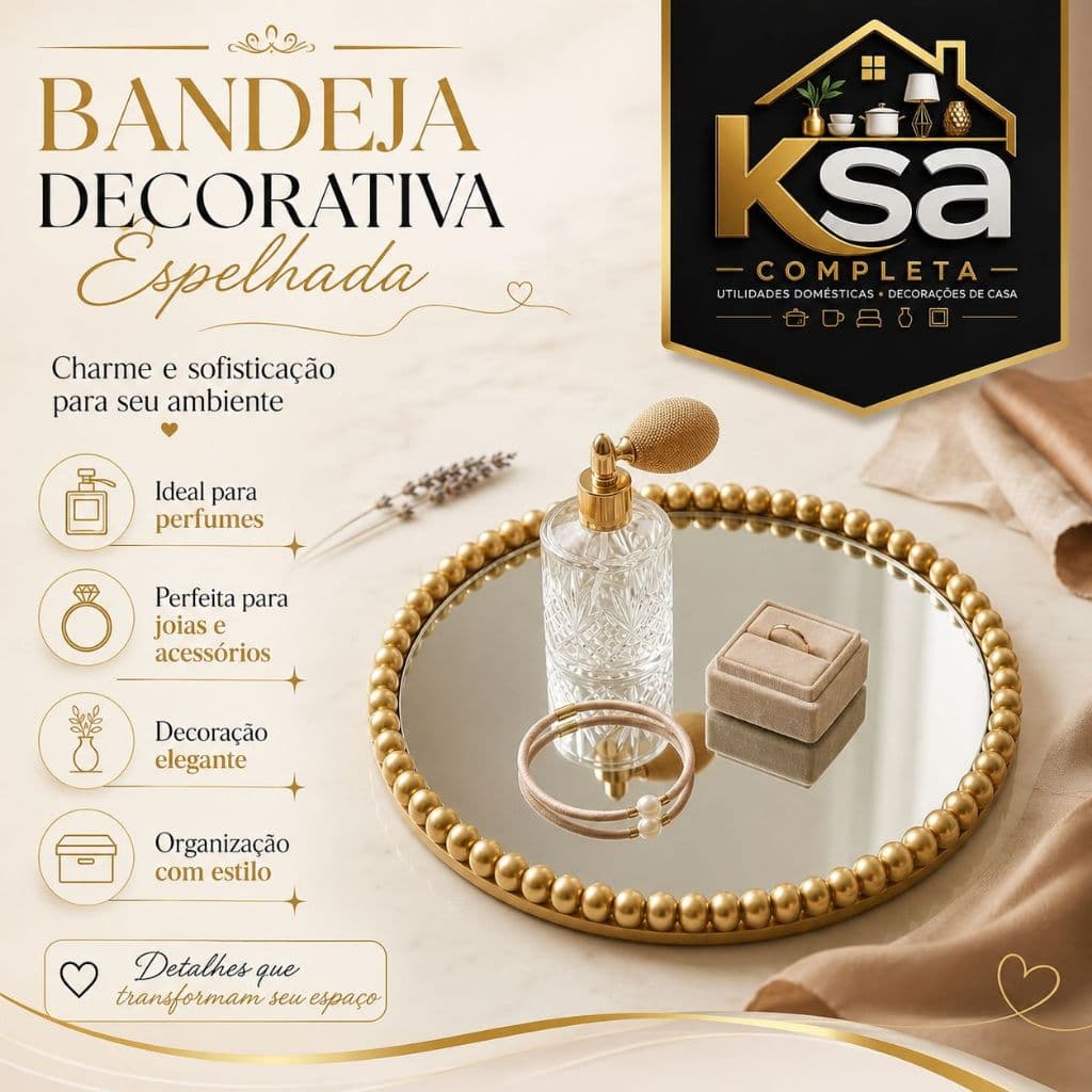 Bandeja Espelhada Redonda Decorativa – Mesa ou Parede, Luxo e Sofisticação
