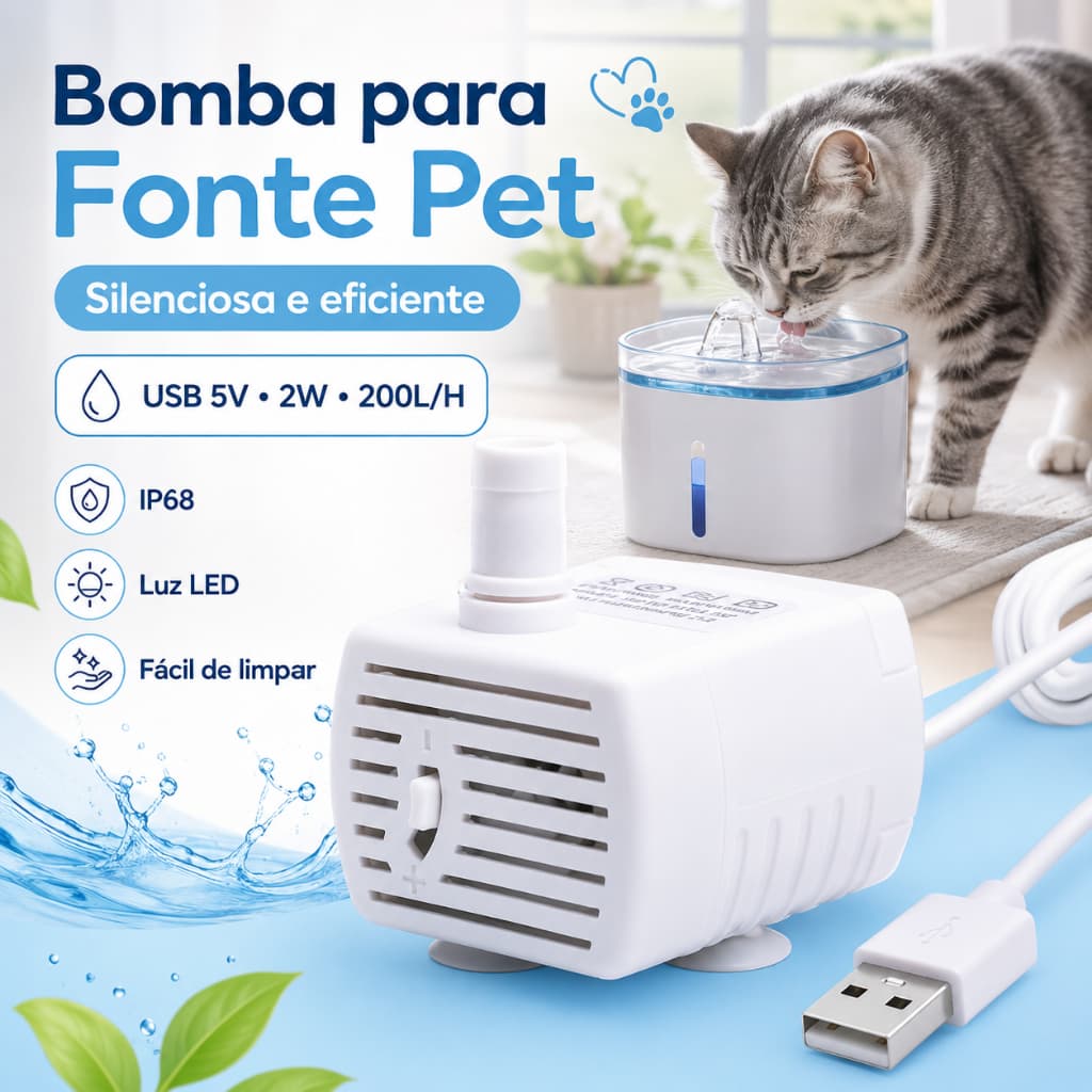 Bomba Submersa 200l/h Bivolt Bombinha Motor Para Aquário Fonte Água Bebedouro Pet Cabo 1.80 m