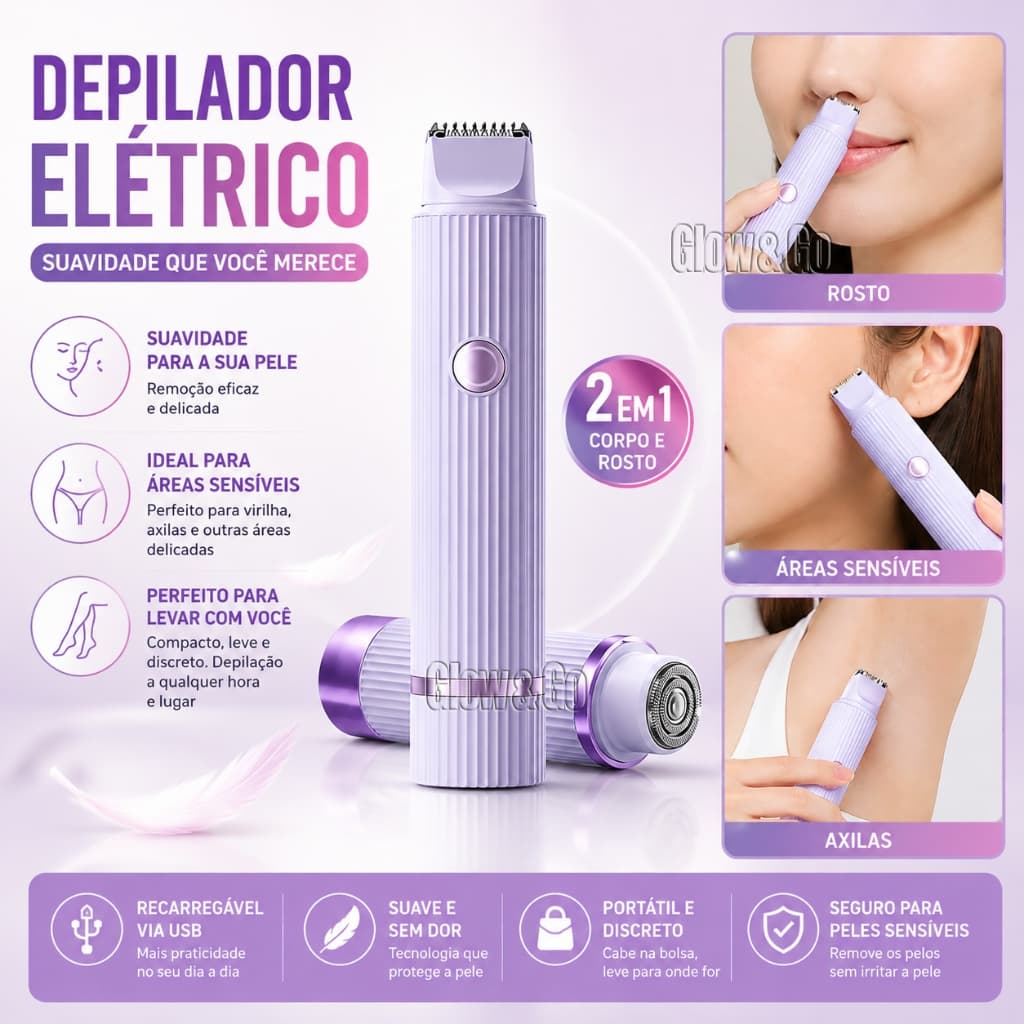 Depilador Removedor De Pelos Facial e Corporal Sem fio Recarregável