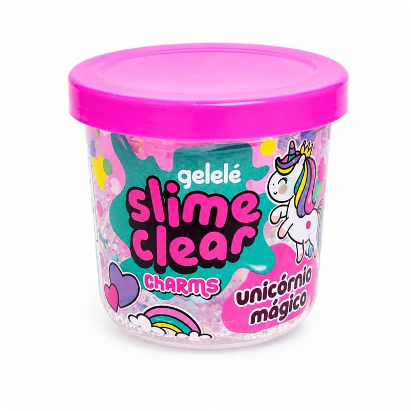 Slime Clear Charms Unicórnio Mágico – Slime Infantil Transparente com Glitter e Charms Vc