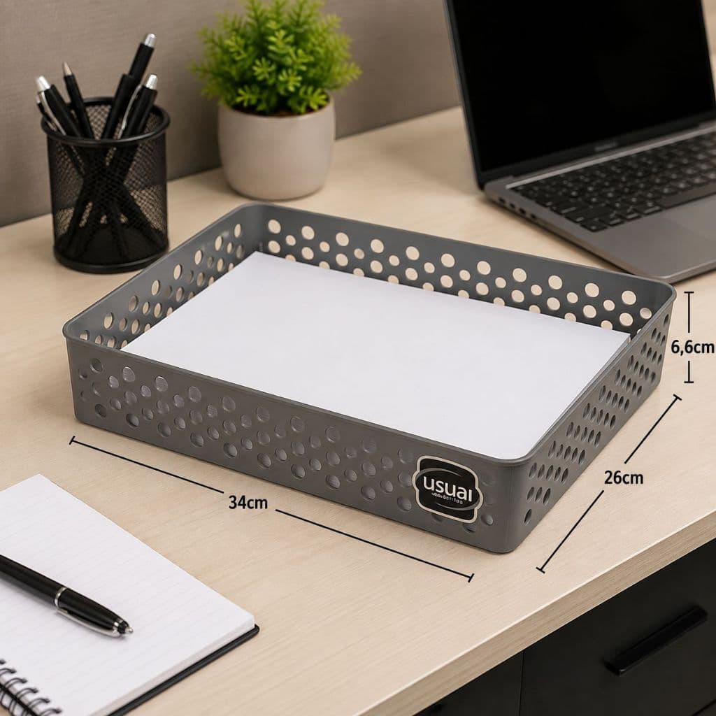 Kit 2 Cestos Organizadores 34x25,5X6,5 Gaveta Escritorio Armario Cesto Organizador Multiuso