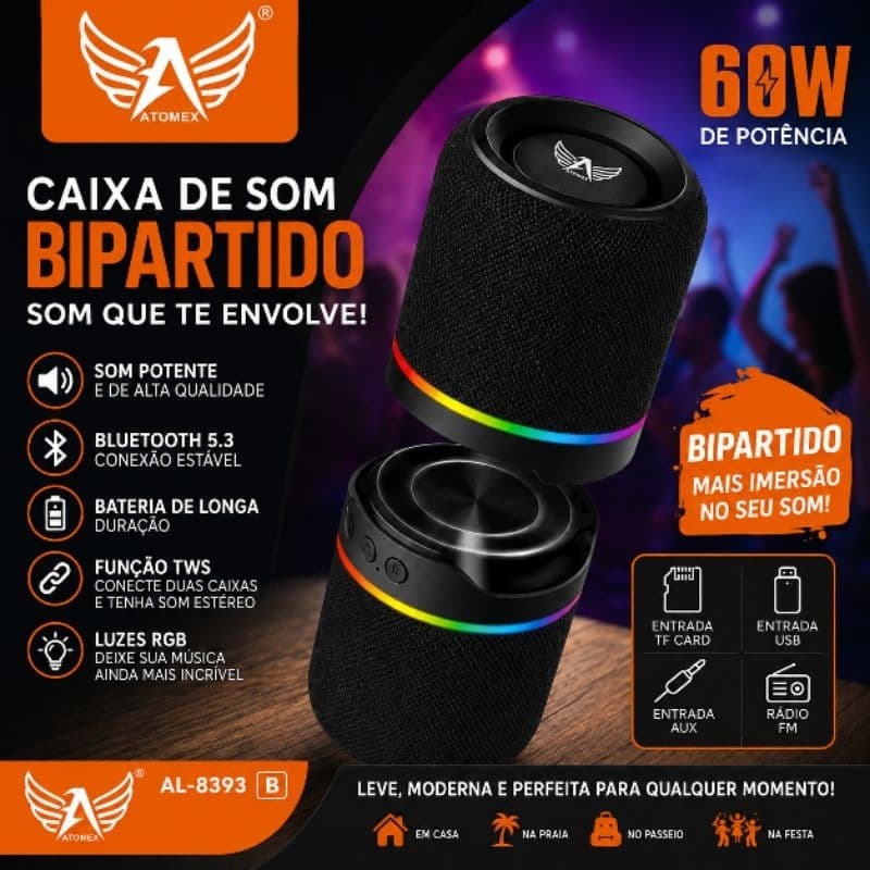🔊✨ CAIXA DE SOM BLUETOOTH ALTOMEX AL-8393 – 60W ✨🔊 Curta suas músicas com muito mais potência de 60W ✓ Bluetooth ✓