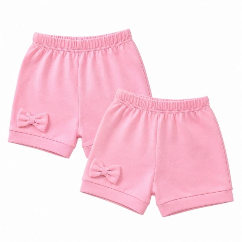 Kit 2 Shortinhos Infantil Menina com Lacinho Rosa | Shorts Infantil Bebê