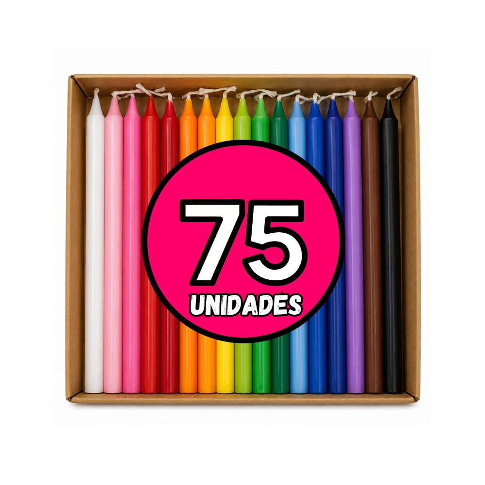 Caixa de 75 Velas Palito Coloridas 16 x 1,2cm - ESCOLHA AS CORES