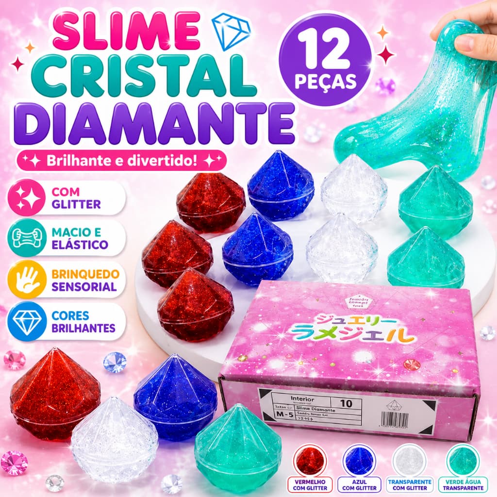 Kit 4/8/12/16 Unid Slime Cristal Diamante com Glitter Cores Sortidas Brinquedo Sensorial