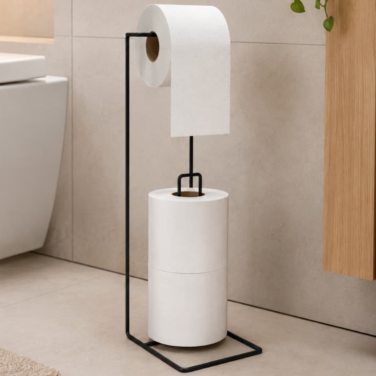 Porta Papel Higiênico Suporte de Chão Organizador Rolos Aramado Banheiro Moderno