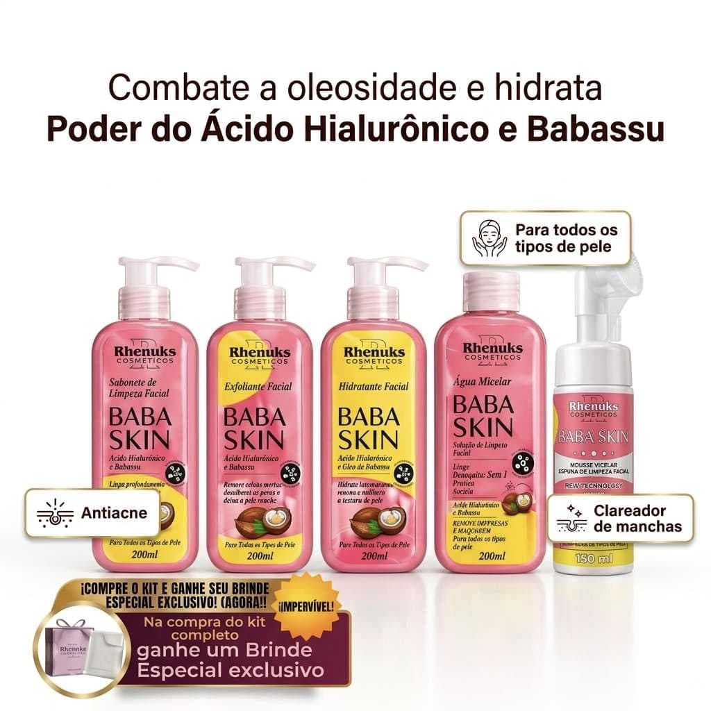 Kit skincare Facial Rosa Mosqueta Khenuks Completo 5 Itens (Sabonete, Esfoliante, Àgua Micelar, Hidratante, e Sérum)