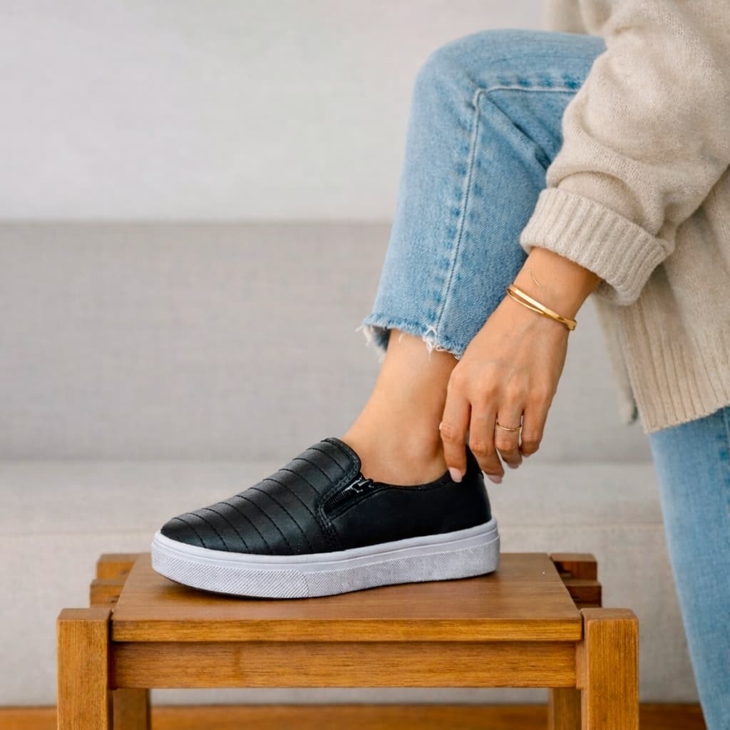 Tênis Slip On Feminino Macio Casual Iate Calce Fácil Confortável Promoção Confort Dia a Dia
