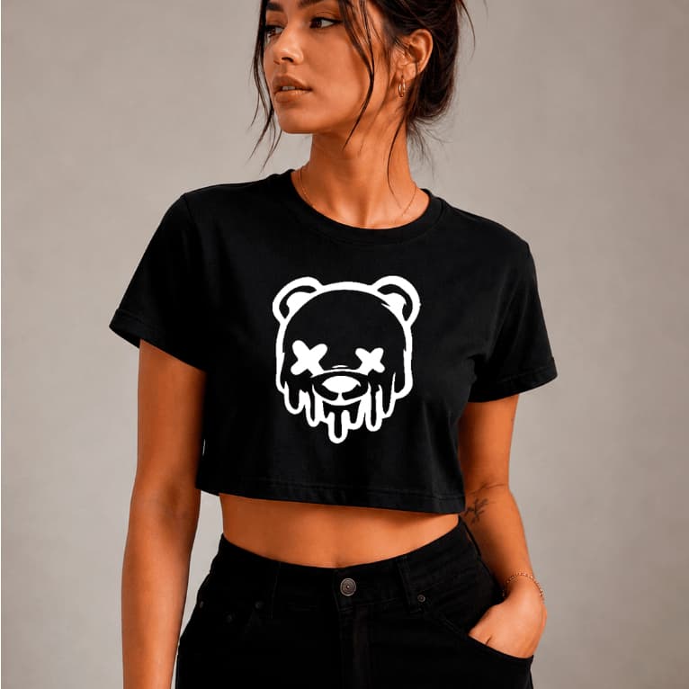 cropped feminino urso derretendo top cropped urso feminino algodao nao desbota envio rapido algodao fio 30.1