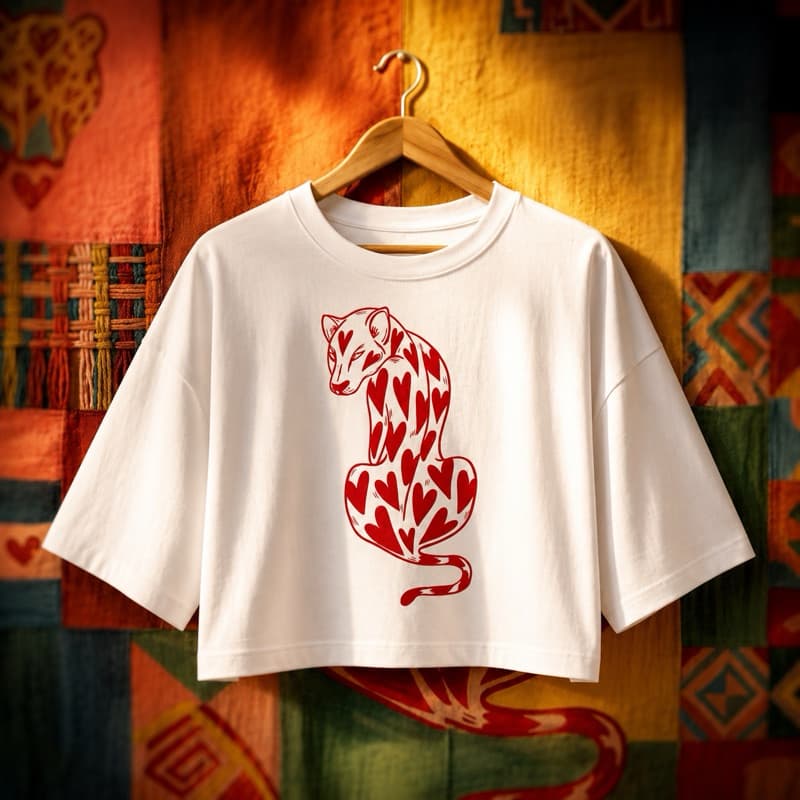 Cropped Onça Feminino Oversized Cropped Over T-Shirt Estampada Streetwear Casual Moda Feminina Look Super Trend