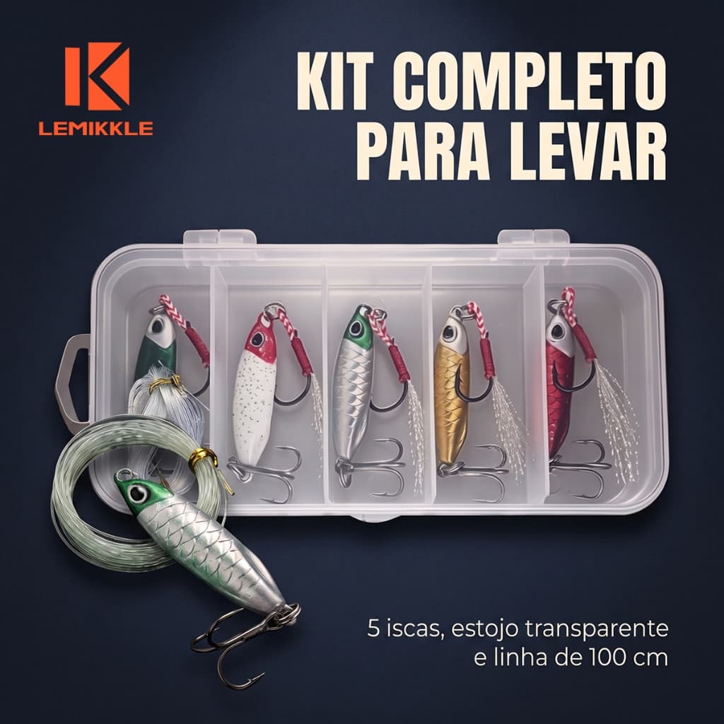 LEMIKKLE - Isca Jig Metal 10g 3,9cm 5 Unidades Com Estojo E Linha - Isca De Pesca De Fundo