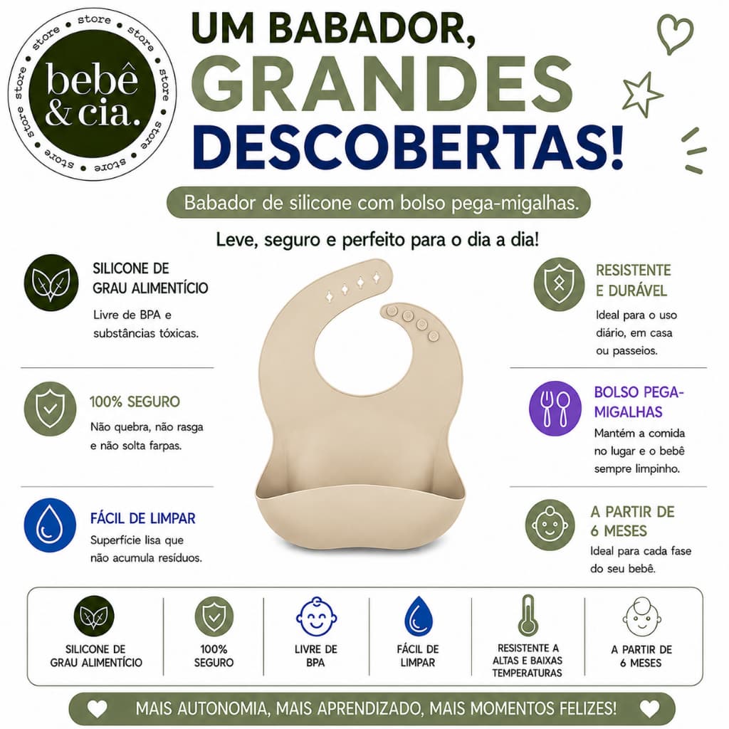 Babador de Silicone INFANTIL – CREME