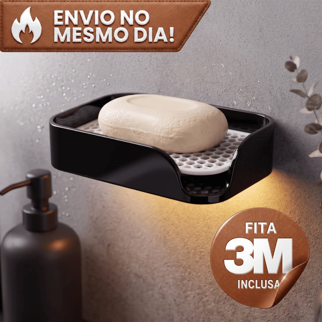 Suporte Saboneteiras Parede Autoadesiva 3M Porta Sabão Lavabo com Escoamento Rápido Evita Lodo e Conserva o Sabonete