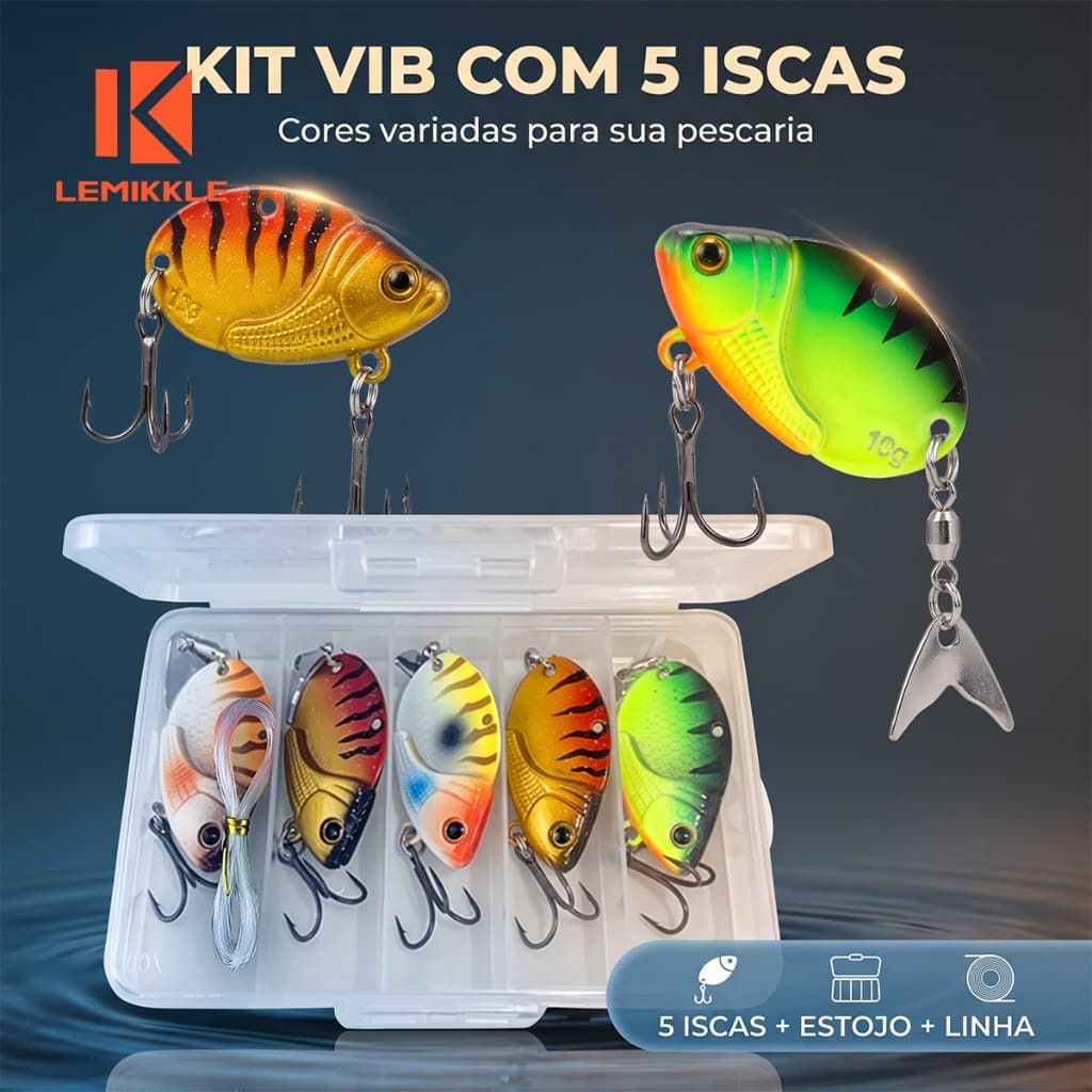 LEMIKKLE - Conjunto 5 Iscas VIB 5g, Isca de Vibração Metálica com Estojo para Pesca Esportiva