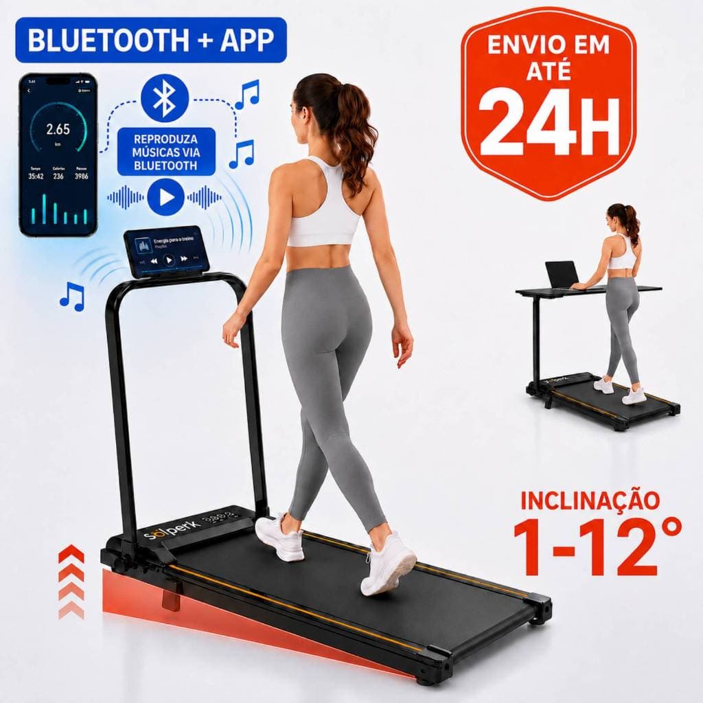 Solperk Esteira Elétrica Dobrável 2.0HP 12km/h 120kg Inclinação 1-12° Bluetooth APP 127V/220V