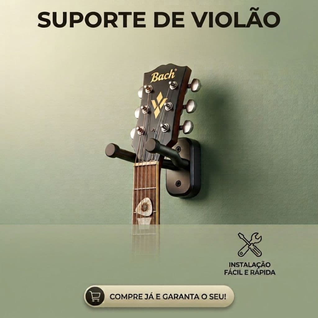 Suporte de Parede para Violão e Guitarra – Gancho Duplo Reforçado – Preto