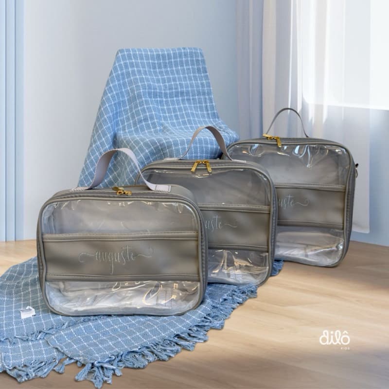 Kit de necessaires personalizadas, bolsas de mão transparente. Kit organizador cristal Dilô kids.