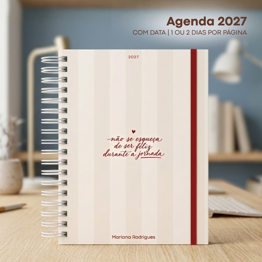 Agenda 2027 Personalizada com Nome | Agenda com Data Capa Dura A5 Planner Datado 2027 Feminino Minimalista Delicado