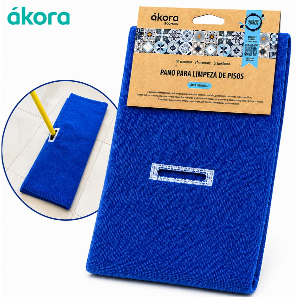 Ákora - Pano de Chão Microfibra com Furo Central para Rodo, Limpeza de Piso