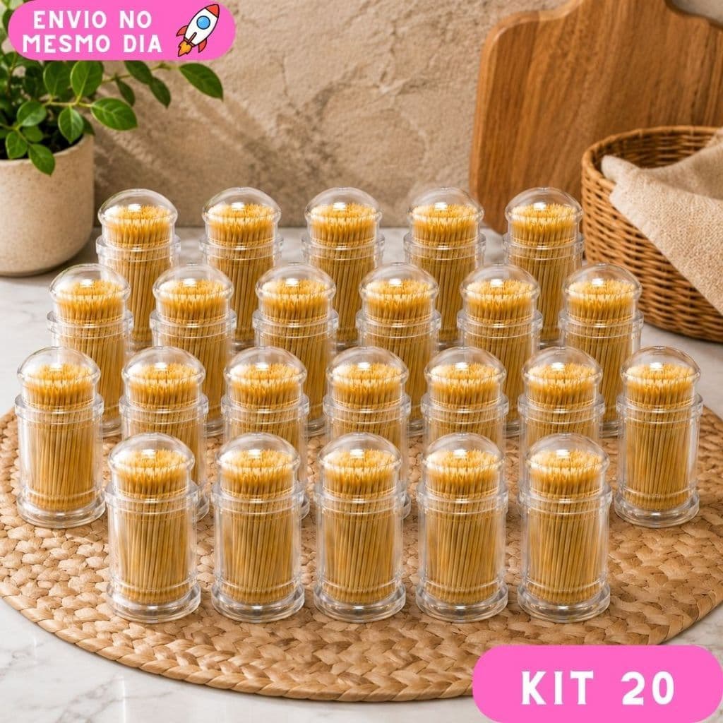 Kit 20 Paliteiros de Acrílico para Bar Restaurante Cozinha Mesa Com 100 Palitos Cada