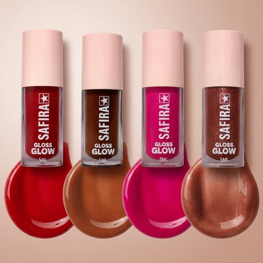 kit 4 Gloss Labial Glow Safira Cores Variadas Alta Pigmentação Hidratante Não Pegajoso