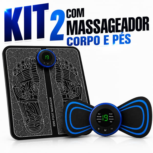 1-2 KIT MASSAGEM - Tapete e Massageador Elétrico - Dor nos Pés e Musculares